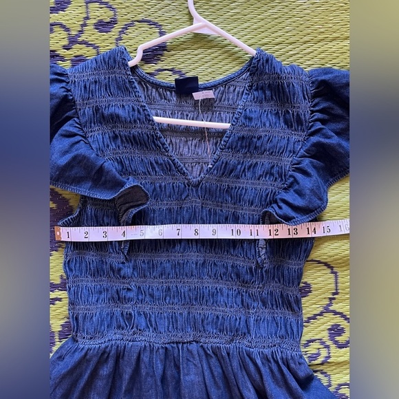 Gap Organic Cotton Denim Ruffled flutter Smocked Midi Tiered Dress Size Small - Picture 9 of 10